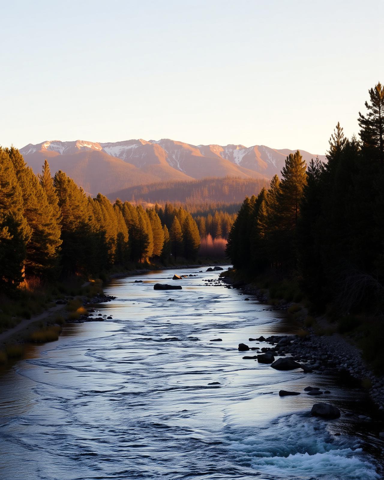 The Deschutes River in Bend, Oregon at golden hour